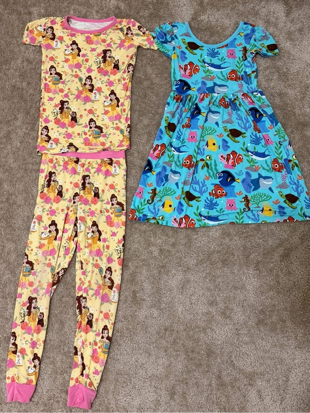Little Sleepies Princess Belle Pajama Set 7/8 & Finding Nemo Dress 8